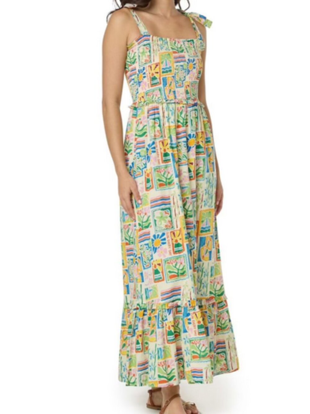 Bila Flora Maxi Dress NWT Medium 100% Cotton Multicolor Floral Maxi